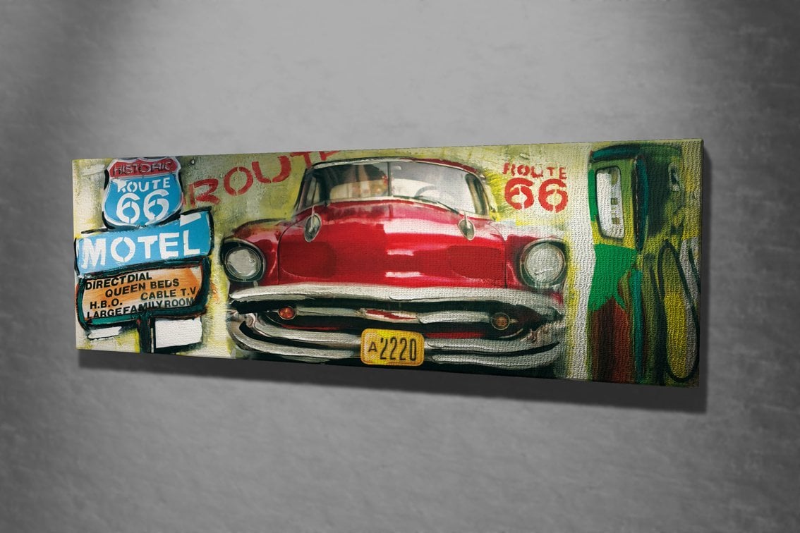 ROUTE 66 KIRMIZI ARABA KANVAS TABLO