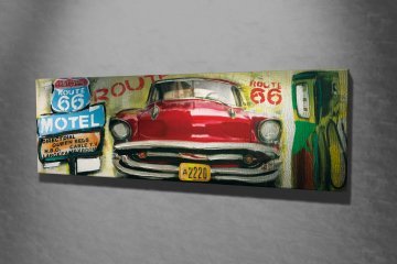 ROUTE 66 KIRMIZI ARABA KANVAS TABLO