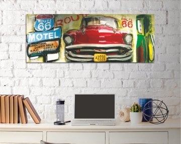ROUTE 66 KIRMIZI ARABA KANVAS TABLO