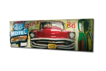 ROUTE 66 KIRMIZI ARABA KANVAS TABLO