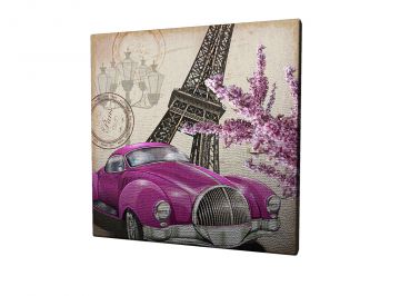 Pembe Araba ve Eiffel Kulesi Kanvas Tablo