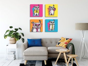 Pop Art Baykuşlar Kanvas Tablo