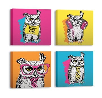 Pop Art Baykuşlar Kanvas Tablo