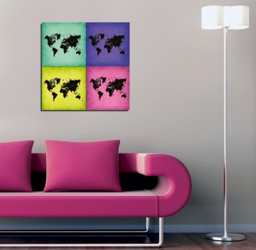 Pop Art Dünya Haritası Kanvas Tablo