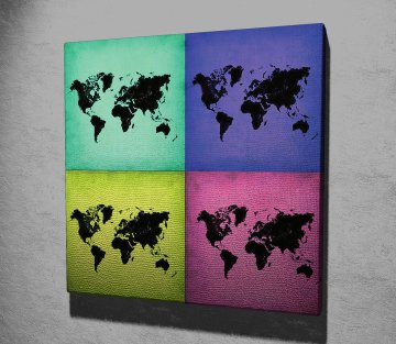 Pop Art Dünya Haritası Kanvas Tablo